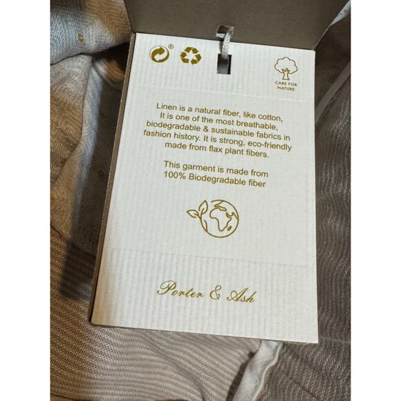 Porter & Ash Men’s Linen Blend Drawstring Shorts Size Large Tan White Stripe NWT - Picture 12 of 12